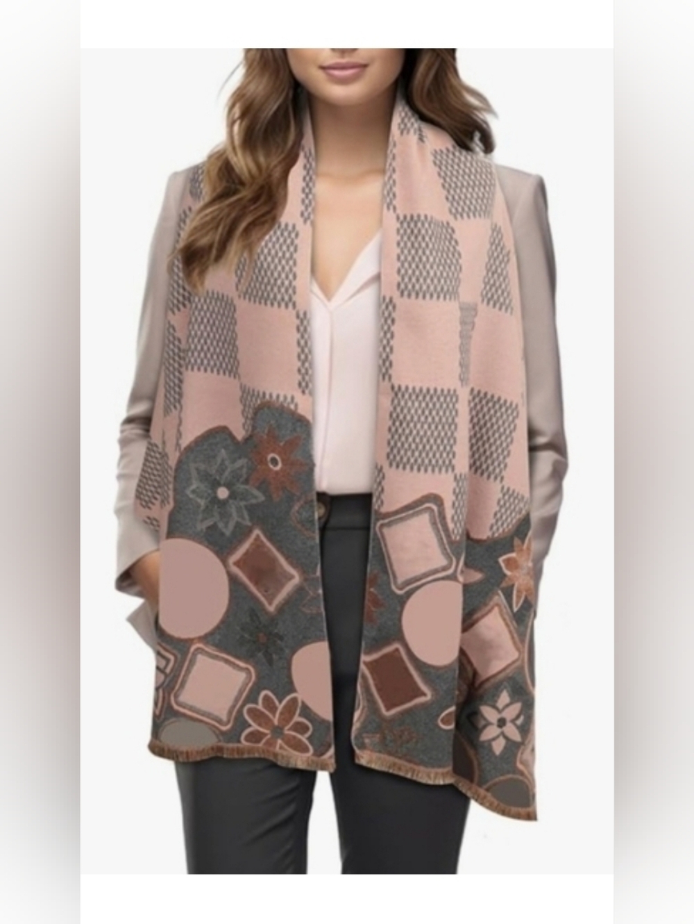 SALE🎉 Large Elegant Pink and Gray Shawl Scarf Wrap